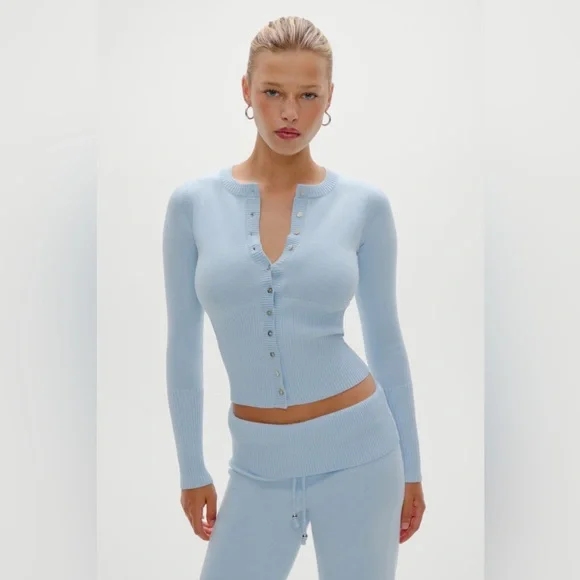 Frankie’s Bikinis Lenon Button Up Knit Sweater - Picture 1 of 4